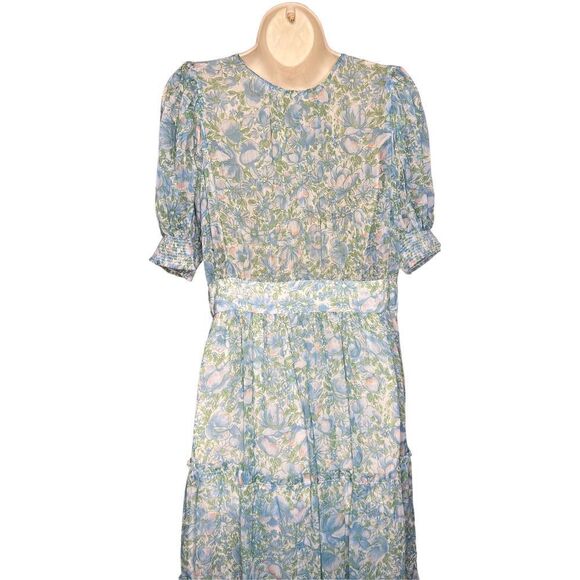 BYTIMO Blue Floral Tiered Chiffon Maxi DRESS -  NWT Size Medium - Picture 7 of 12
